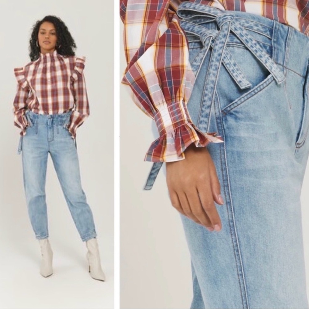 Something Navy Light Blue High-Rise Tie-Waist Jeans